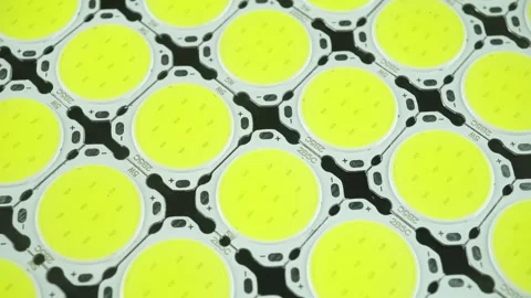 Electronic Circuit Board With Yellow Powerful COB LED Diodes Pattern. 스톡 동영상 347656836
