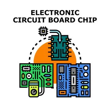 Electronic circuit boards connecting with microchip technology Ilustración de archivo