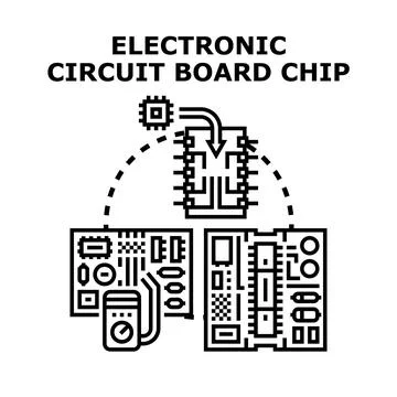 Electronic circuit boards connecting with microchip technology イラスト素材