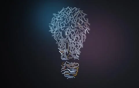 Electronic circuit of bulb shape. Idea and innovation concept. 3D rendered il Stock-Fotos