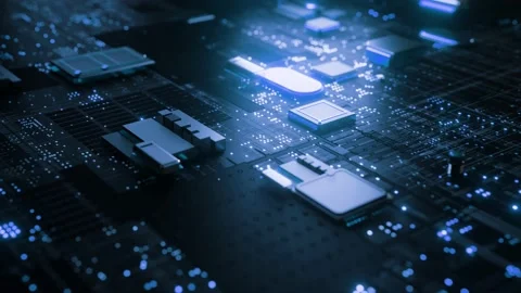 Electronic circuit Camera moves sideways. Blue. Futuristic. Stock Footage 220319838