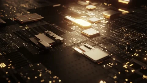 Electronic circuit Camera moves sideways. Gold. Futuristic. Stock Footage 220319854