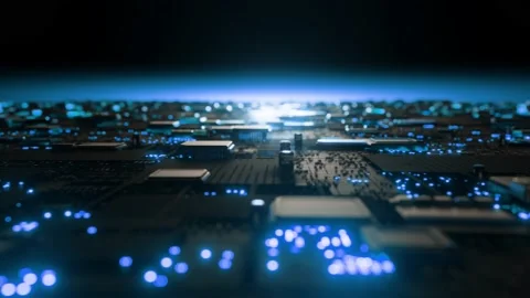 Electronic circuit camera moving forward Blue futuristic 스톡 동영상 220319811