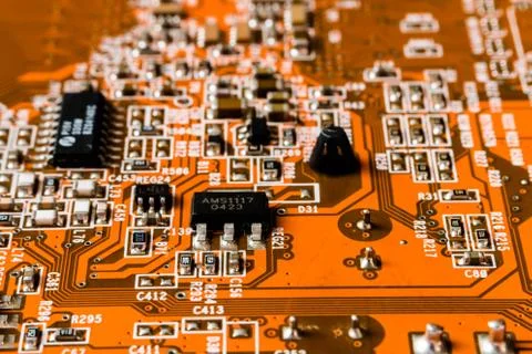 Electronic circuit close-up. Macro background Stock Photos