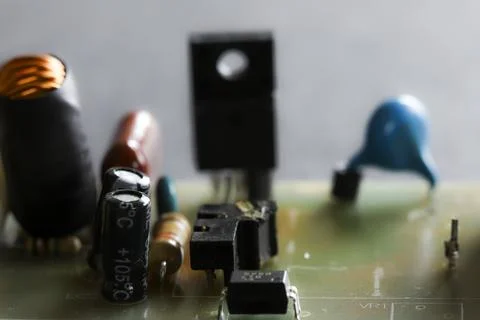 Electronic circuit closeup. LED light circuit board with capacitors and ele.. Stock Photos