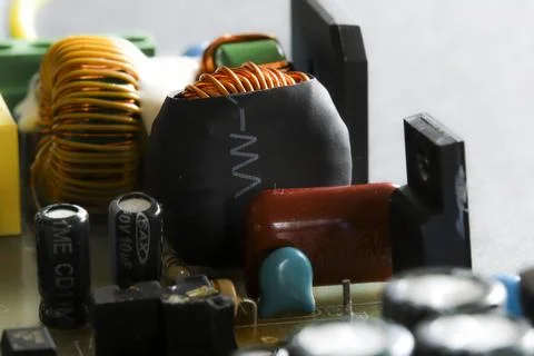 Electronic circuit closeup. LED light circuit board with capacitors and ele.. Stock Photos