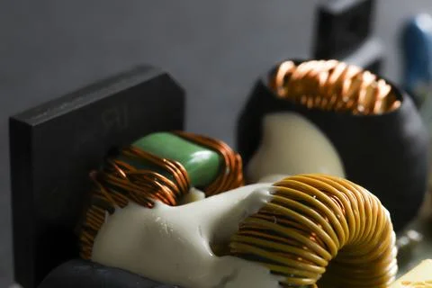 Electronic circuit closeup. LED light circuit board with capacitors and ele.. Stock Photos