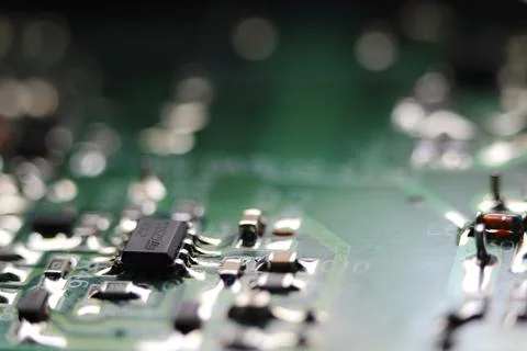 Electronic circuit closeup. LED light circuit board with capacitors and ele.. Stock Photos