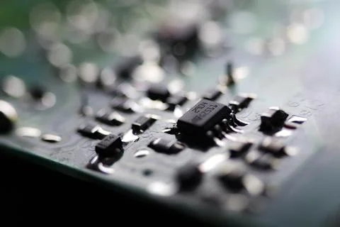 Electronic circuit closeup. LED light circuit board with capacitors and ele.. Stock Photos