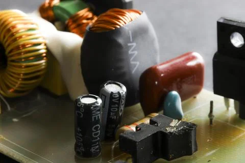 Electronic circuit closeup. LED light circuit board with capacitors and ele.. Stock Photos