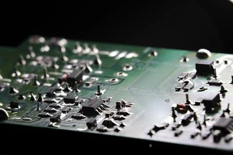 Electronic circuit closeup. LED light circuit board with capacitors and ele.. Stock Photos