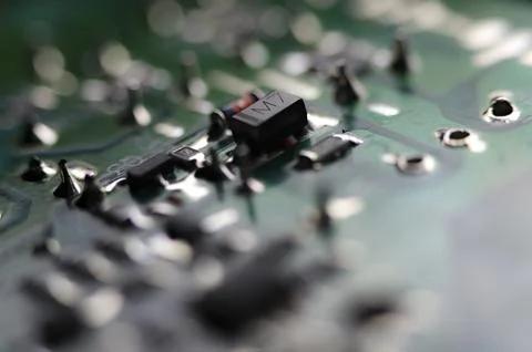 Electronic circuit closeup. LED light circuit board with capacitors and ele.. Stock Photos