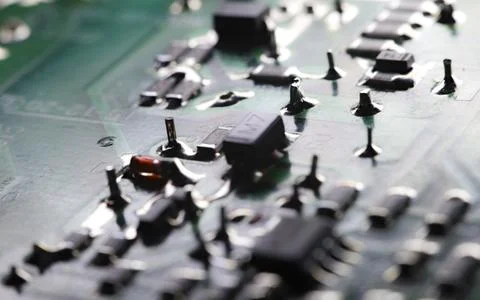 Electronic circuit closeup. LED light circuit board with capacitors and ele.. Stock Photos