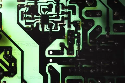 Electronic circuit closeup. LED light circuit board with capacitors and ele.. Stock Photos
