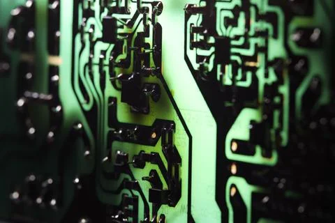 Electronic circuit closeup. LED light circuit board with capacitors and ele.. Stock Photos