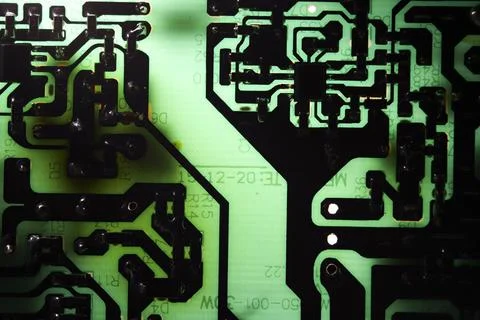 Electronic circuit closeup. LED light circuit board with capacitors and ele.. Foto stock