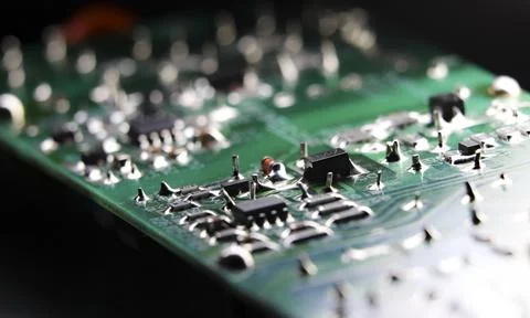Electronic circuit closeup. LED light circuit board with capacitors and ele.. Stock Photos