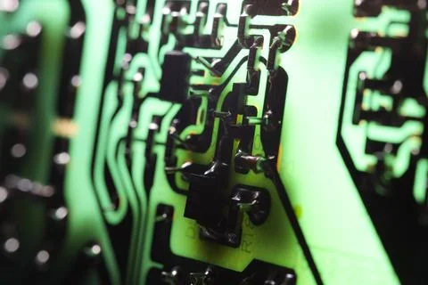 Electronic circuit closeup. LED light circuit board with capacitors and ele.. Stock Photos