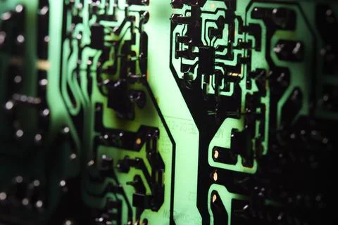 Electronic circuit closeup. LED light circuit board with capacitors and ele.. Stock Photos