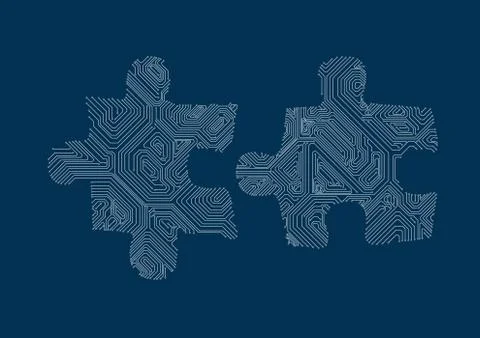 Electronic circuit composed of puzzles, teamwork Stock Illustration