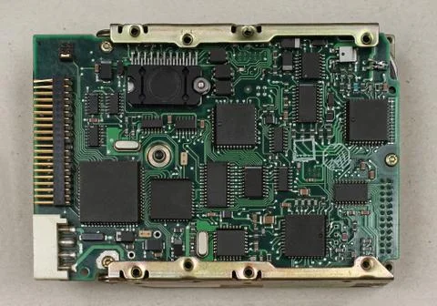 Electronic circuit computer board with chips and processors Foto stock