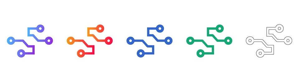 Electronic Circuit Connection Icon Set in Gradient and Line Art Illustrazione stock