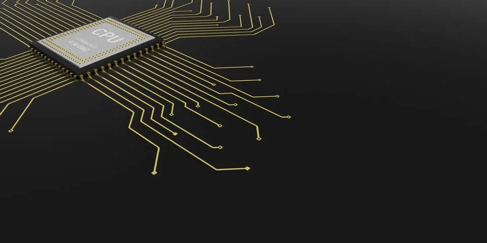 Electronic circuit cpu processor black background3 库存插图