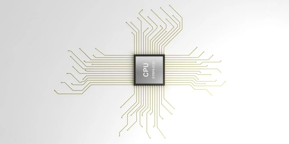 Electronic circuit cpu processor white background1 库存插图