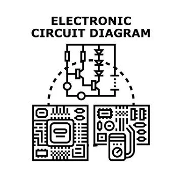 Electronic circuit diagram components analysis concept Stock Illustration