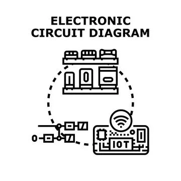 Electronic circuit diagram planning iot device connection Stock Illustration