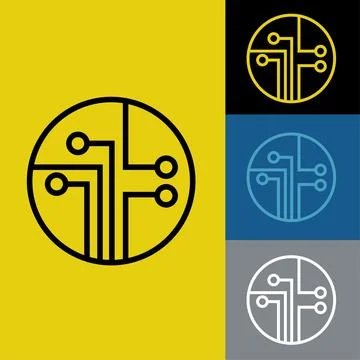Electronic circuit flat icon vector illustration logo Isolated template. Stock Illustration