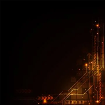 Electronic circuit of the future on a dark orange background. Stock Illustration