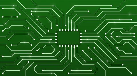 Electronic circuit on green board Stock Illustration