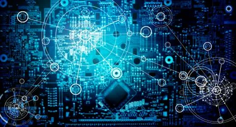 Electronic circuit network grunge background Fotos Stock