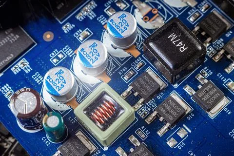 Electronic circuit PCB chip board with components. Foto stock