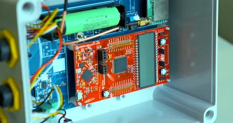 Electronic circuit in a plastic box 4k Video stock 140071222