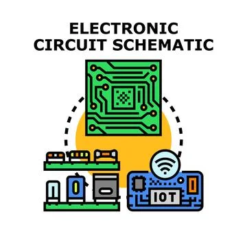Electronic circuit schematic developing technology and components Stock Illustration