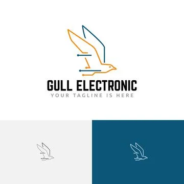Electronic Circuit Seagull Bird Fly Computer Technology line Logo Stock Illustration