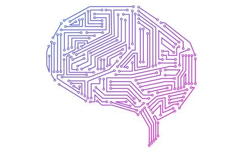 An electronic circuit in the shape of a brain with an image of artificial イラスト素材