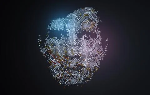 Electronic circuit in shape of a human face. Artificial intelligence concept. Stock-Fotos