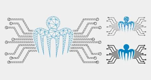 Electronic Circuit Spectre Vector Mesh Network Model and Triangle Mosaic Icon Stock Illustration