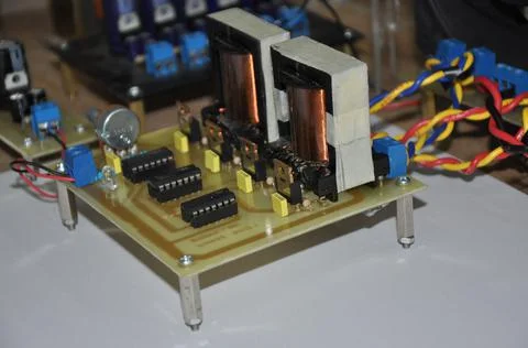 An electronic circuit of a voltage and current amplifier Stock Photos