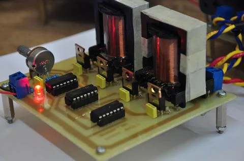 An electronic circuit of a voltage and current amplifier Stock Photos