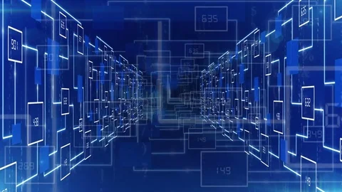 Electronic circuit zoom in tunnel background LOOP Blue Video stock 71345182