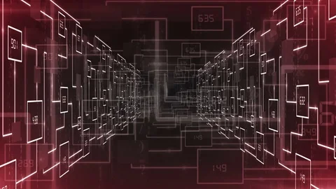 Electronic circuit zoom in tunnel background LOOP Red-colorless Stock Footage 71348199