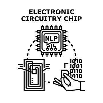 Electronic circuitry chip processing artificial intelligence data Stock Illustration