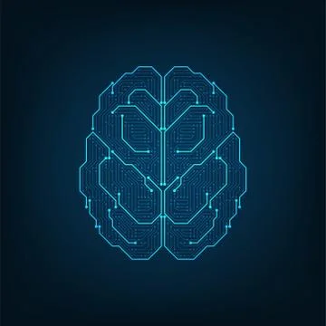 Electronic circuits in the brain pattern viewed from above. Stock Illustration
