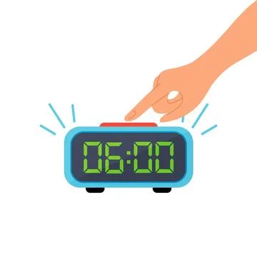 Electronic clock alarm clock with hand in cartoon style isolated Stock Illustration