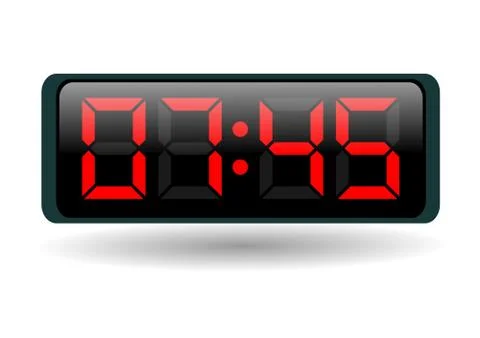 Electronic clock with red numbers on white background Stock Photos