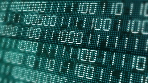 Electronic close up screen with changing binary code. Green computer display Stockbeeldmateriaal 243721570